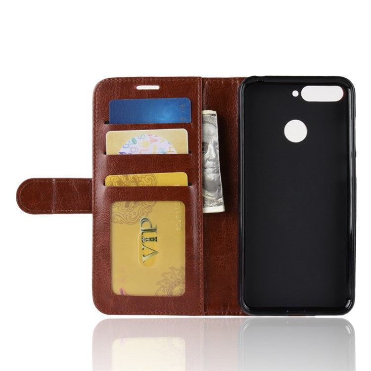 Crazy Horse Leather Wallet Mobile Casing for Huawei Honor 7A (with Fingerprint Sensor)/Honor 7A Pro/Enjoy 8e - Brown