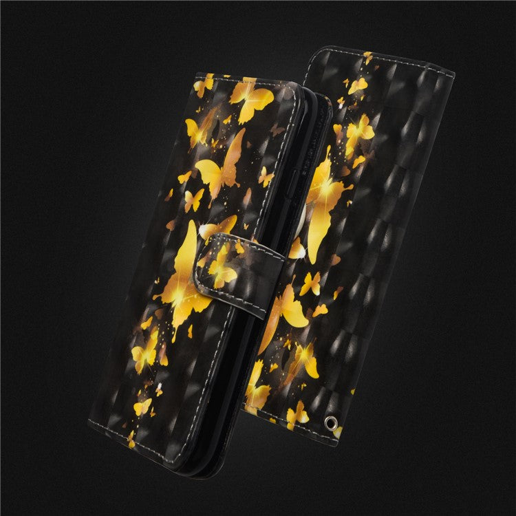 Pattern Printing Wallet Stand Leather Flip Case for Huawei P Smart / Enjoy 7S - Gold Butterfly