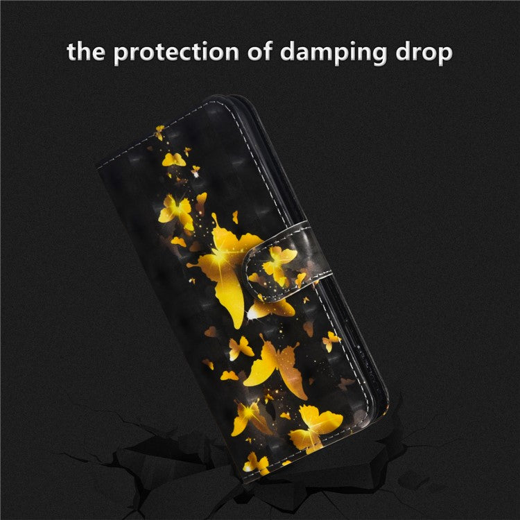 Pattern Printing Wallet Stand Leather Flip Case for Huawei P Smart / Enjoy 7S - Gold Butterfly