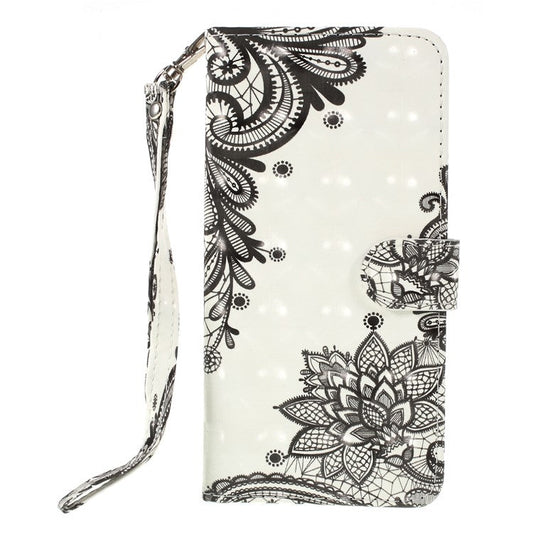 Pattern Printing Leather Wallet Case Phone Shell for Huawei Y6 (2018)/Honor 7A (without Fingerprint Sensor) - Black Flower