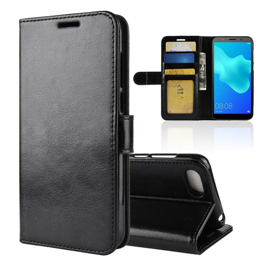 Crazy Horse Wallet Leather Mobile Phone Shell for Huawei Y5 Prime (2018) - Black