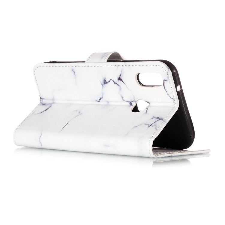 Pattern Printing Wallet Stand Leather Flip Case for Huawei P20 Lite / Nova 3e - White Marble