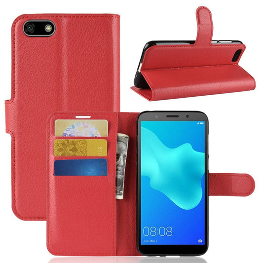 Litchi Skin Wallet Leather Magnetic Case for Huawei Y5 Prime (2018) / Y5 (2018) - Red