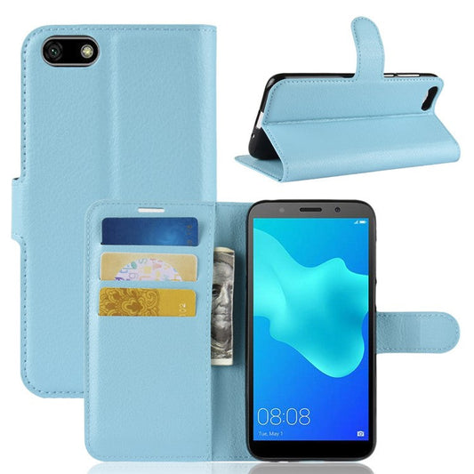Litchi Skin Leather Wallet Cover for Huawei Y5 Prime (2018) / Y5 (2018) - Baby Blue