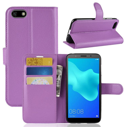Litchi Skin Leather Wallet Shell Case for Huawei Y5 Prime (2018) / Y5 (2018) - Purple