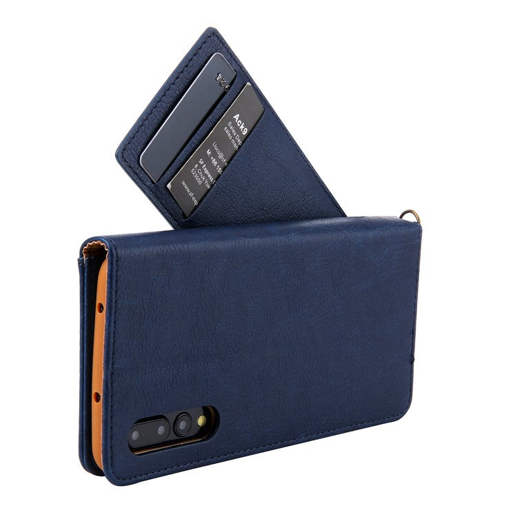 CMAI2 PU Leather Card Slots Mobile Cover with Photo Slots for Huawei P20 Pro - Dark Blue