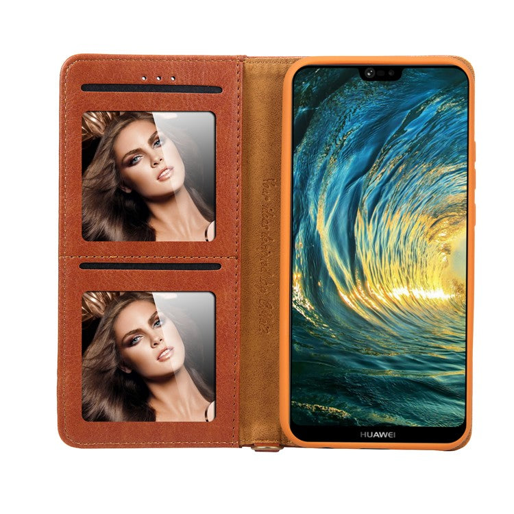 CMAI2 PU Leather Card Slots Flip Cellphone Case Accessory for Huawei P20 Pro - Brown