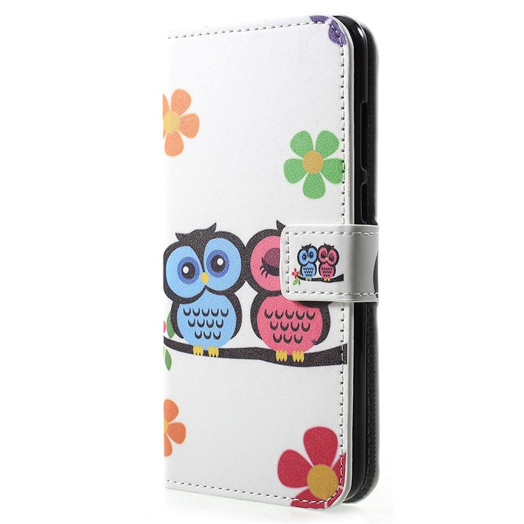 Pattern Printing PU Leather Flip Wallet Stand Case for Huawei Y6 (2018)/Honor 7A (without Fingerprint Sensor) - Owl Couple