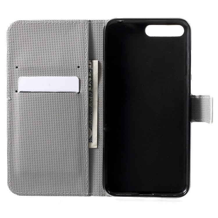 Pattern Printing PU Leather Flip Wallet Stand Case for Huawei Y6 (2018)/Honor 7A (without Fingerprint Sensor) - Owl Couple