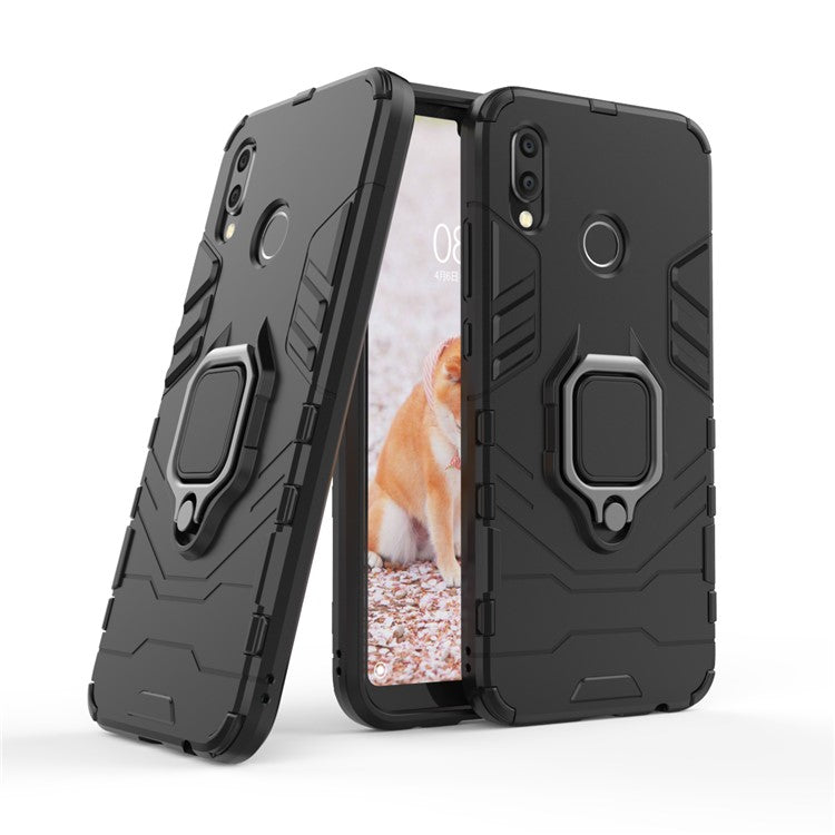 Cool Guard Ring Holder Kickstand PC TPU Hybrid Case for Huawei P20 Lite / Nova 3e - Black