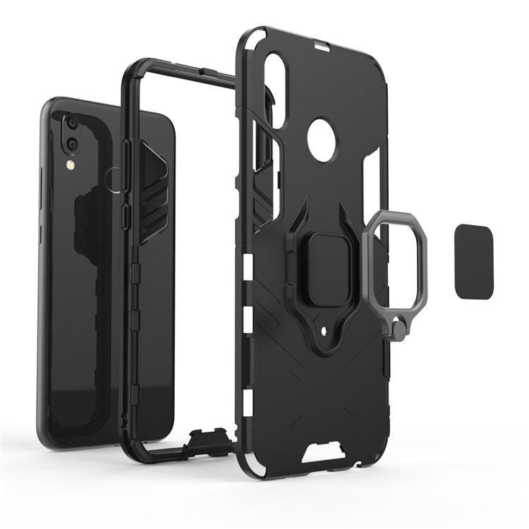 Cool Guard Ring Holder Kickstand PC TPU Hybrid Case for Huawei P20 Lite / Nova 3e - Black