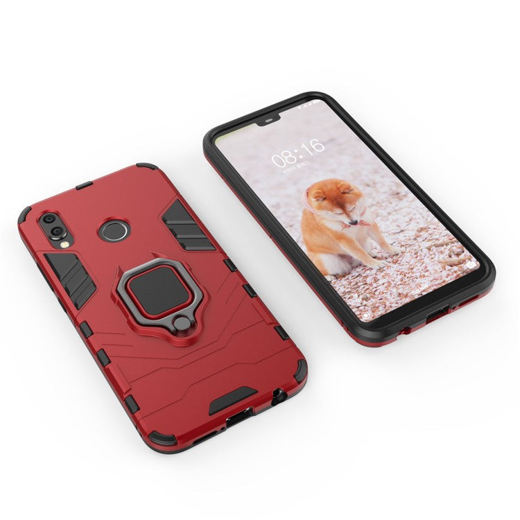 Cool Guard Ring Holder Kickstand PC TPU Hybrid Cover for Huawei P20 Lite / Nova 3e - Red