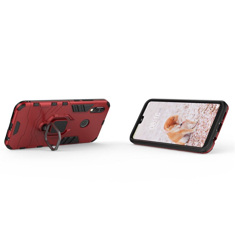 Cool Guard Ring Holder Kickstand PC TPU Hybrid Cover for Huawei P20 Lite / Nova 3e - Red