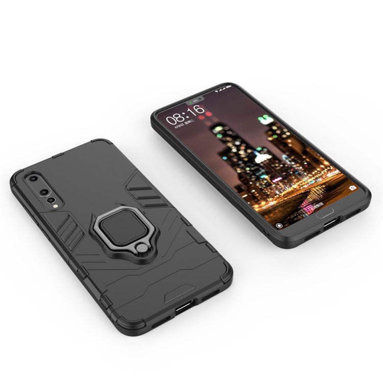 Finger Ring Kickstand PC + TPU Hybrid Mobile Phone Case for Huawei P20 Pro - Black