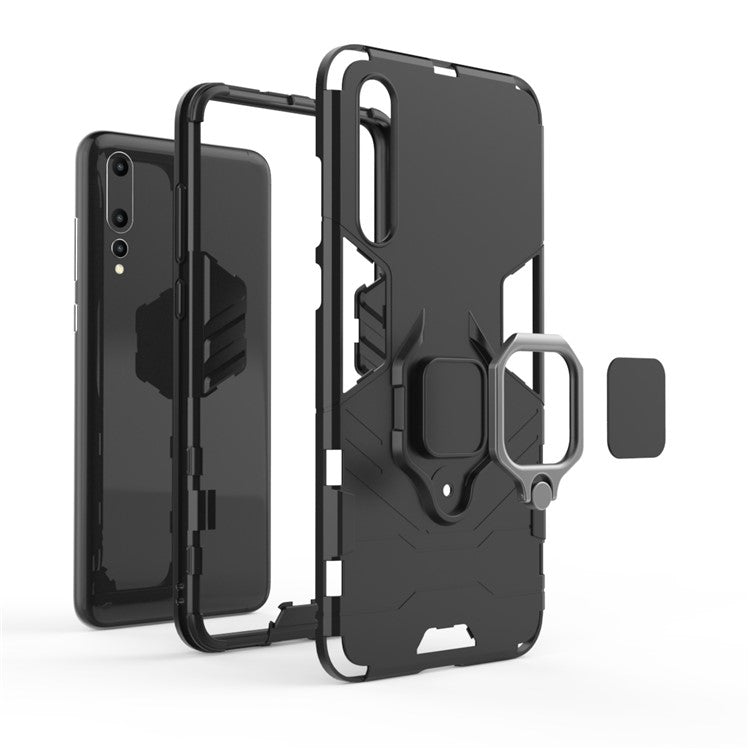 Finger Ring Kickstand PC + TPU Hybrid Mobile Phone Case for Huawei P20 Pro - Black