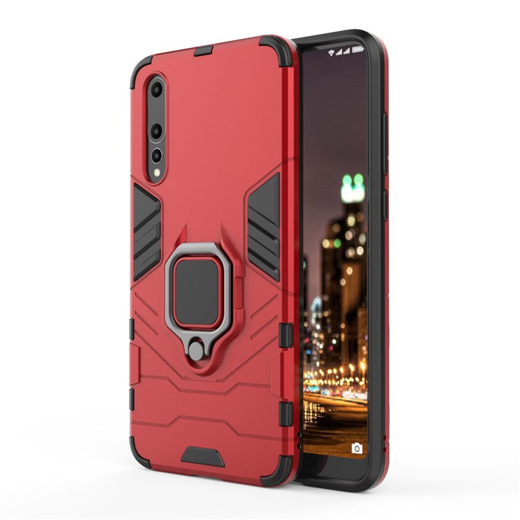 Finger Ring Kickstand PC + TPU Hybrid Mobile Phone Cover  for Huawei P20 Pro - Red