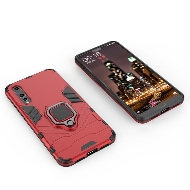 Finger Ring Kickstand PC + TPU Hybrid Mobile Phone Cover  for Huawei P20 Pro - Red