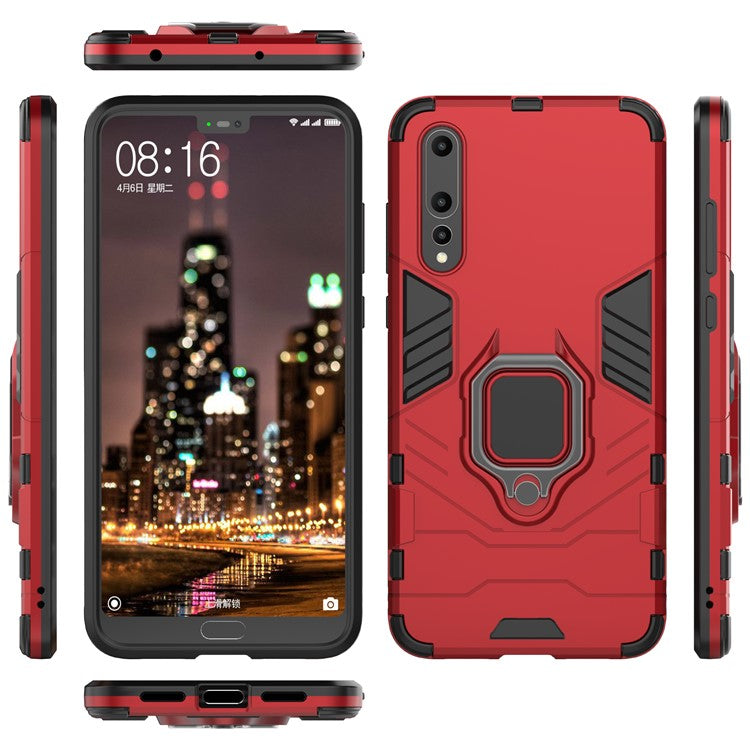 Finger Ring Kickstand PC + TPU Hybrid Mobile Phone Cover  for Huawei P20 Pro - Red