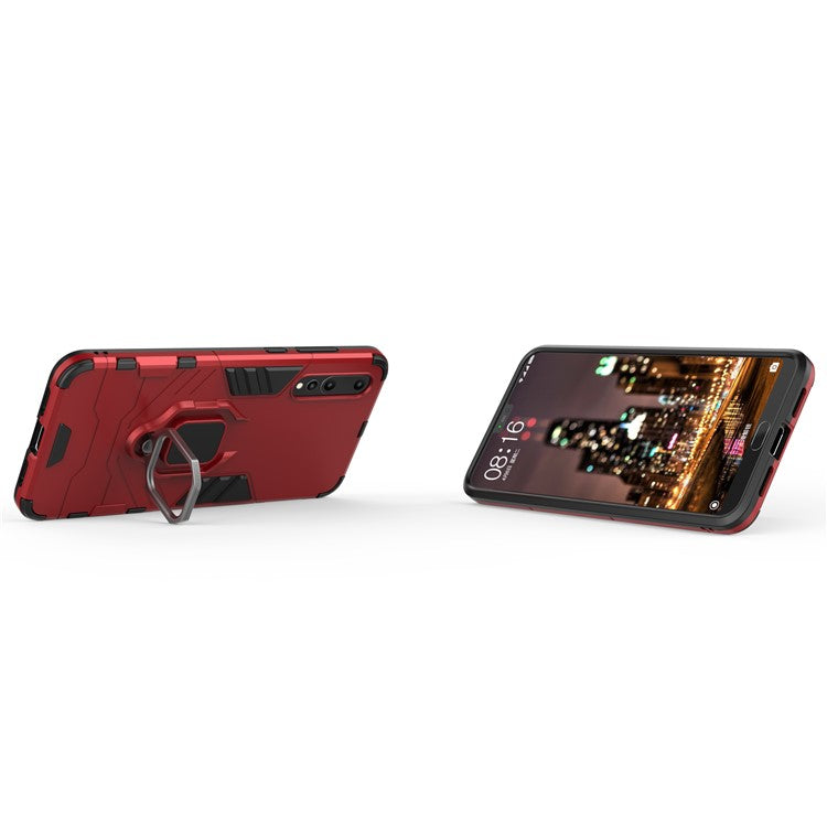 Finger Ring Kickstand PC + TPU Hybrid Mobile Phone Cover  for Huawei P20 Pro - Red