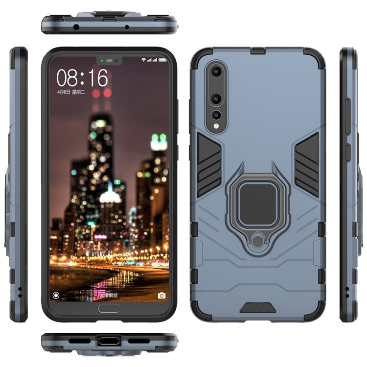 Finger Ring Kickstand PC + TPU Hybrid Mobile Phone Shell for Huawei P20 Pro - Dark Blue