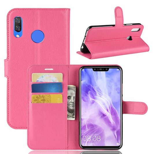 Litchi Skin Wallet Leather Stand Case Cover for Huawei nova 3 - Rose