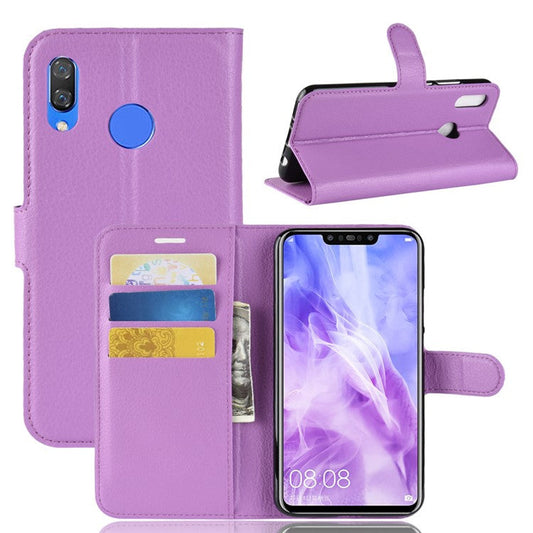 Litchi Skin Leather Wallet Cover for Huawei nova 3 - Purple