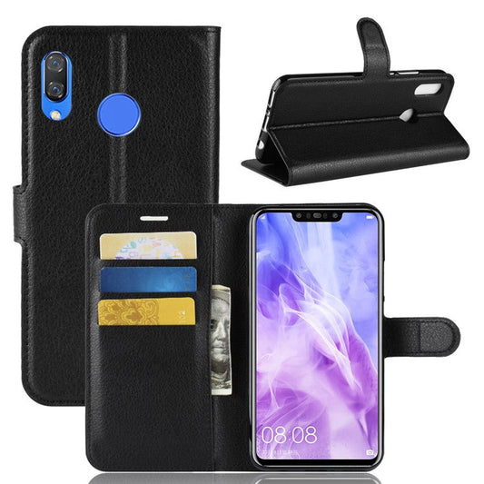 Litchi Texture Wallet Stand Leather Phone Case for Huawei nova 3i / P Smart+ - Black