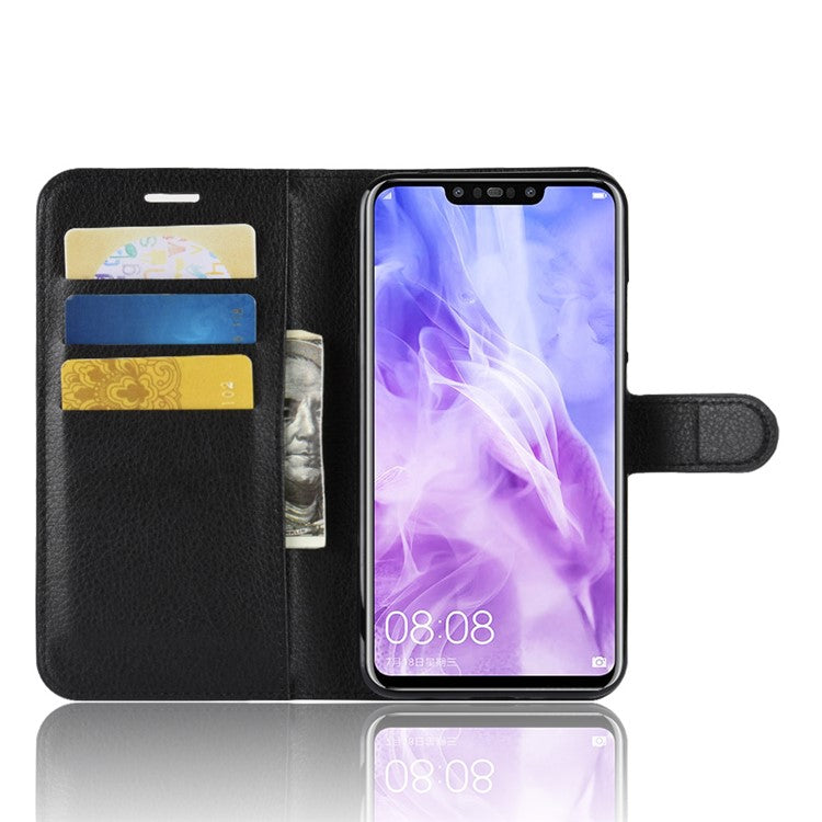 Litchi Texture Wallet Stand Leather Phone Case for Huawei nova 3i / P Smart+ - Black