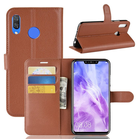 Litchi Texture Wallet Stand Leather Case Cover for Huawei nova 3i / P Smart+ - Brown
