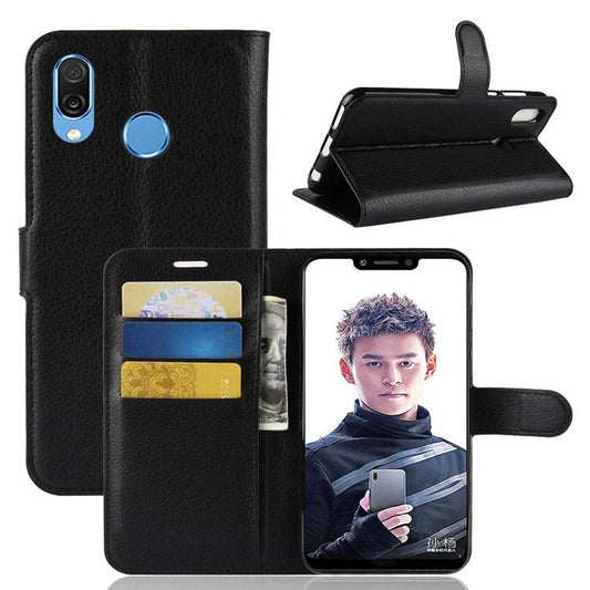 Litchi Grain Wallet Stand Leather Protection Case for Huawei Honor Play - Black
