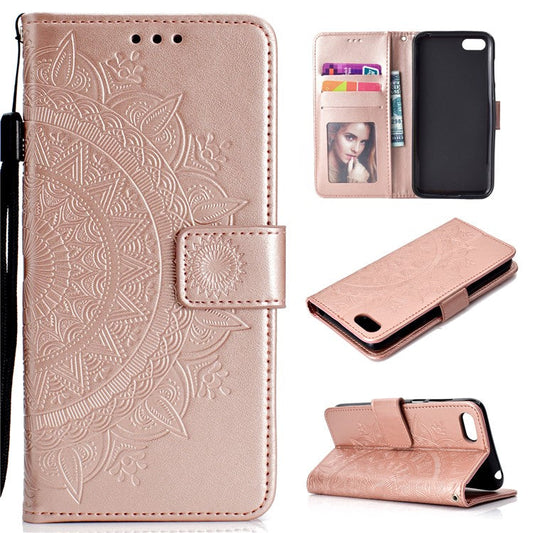 Imprinted Mandala Pattern Wallet Leather Mobile Shell for Huawei Y5 (2018) / Y5 Prime (2018) / Honor Play 7 / Honor 7s - Rose Gold