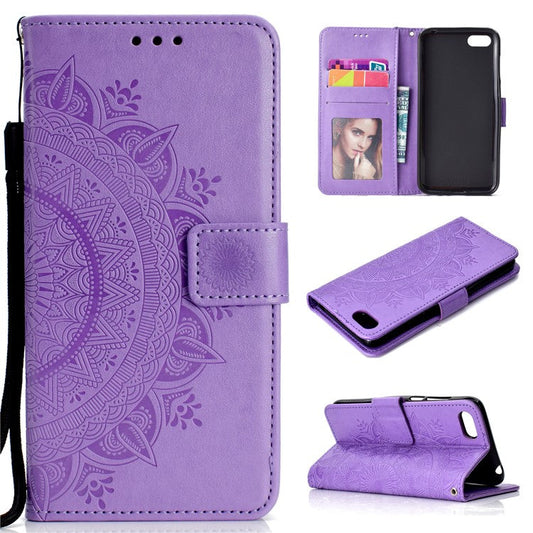 Imprinted Mandala Pattern Wallet Leather Protective Case for Huawei Y5 (2018) / Y5 Prime (2018) / Honor Play 7 / Honor 7s - Purple