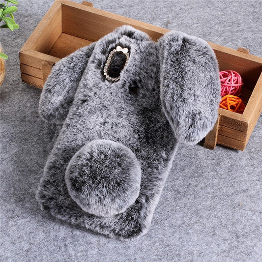 Rabbit Shape Fluffy Fur Coated TPU Rhinestone Back Cellphone Case for Huawei nova 3i / P Smart+ - Dark Grey