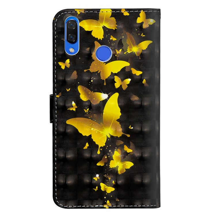 Pattern Printing Leather Wallet Cover [with Stand Lanyard] for Huawei Honor 8X / Honor View 10 Lite - Gold Butterflies