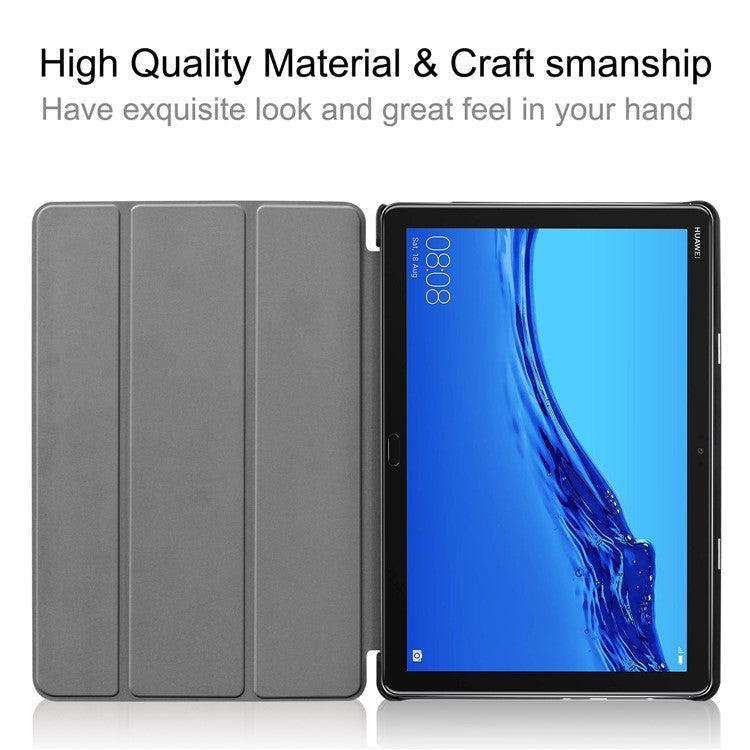 Tri-fold Stand Leather Protection Cover for Huawei Mediapad C5 10 / M5 Lite 10 - Black