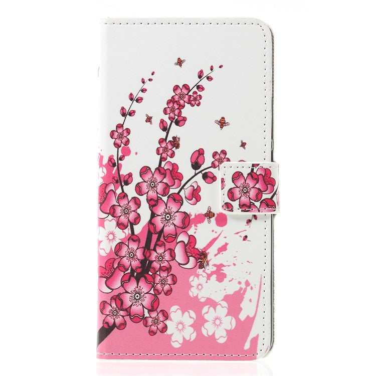 Pattern Printing PU Leather Stand Flip Cover for Huawei Mate 20 Lite - Peach Blossom