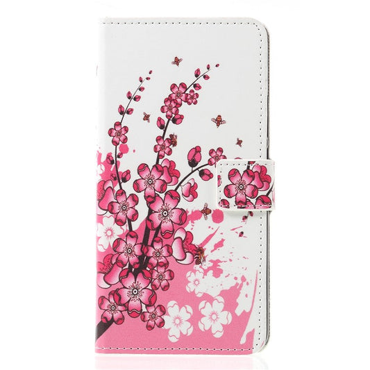 Pattern Printing PU Leather Stand Flip Cover for Huawei Mate 20 Lite - Peach Blossom