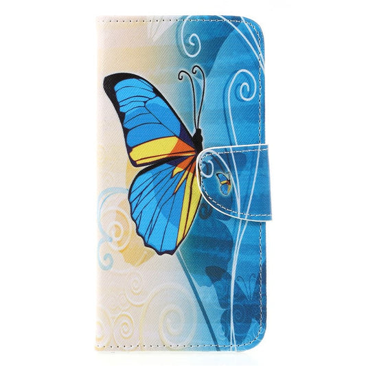 Pattern Printing Cross Texture Leather Wallet Phone Case for Huawei Mate 20 Lite - Blue Butterfly