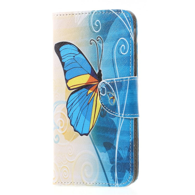 Pattern Printing Cross Texture Leather Wallet Phone Case for Huawei Mate 20 Lite - Blue Butterfly