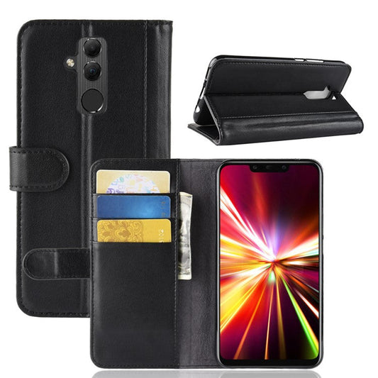 Genuine Split Leather Card Holder Stand Phone Protection Case for Huawei Mate 20 Lite - Black