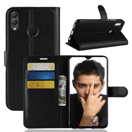 Litchi Texture Wallet Stand Leather Mobile Phone Case for Huawei Honor 8X / Honor View 10 Lite - Black