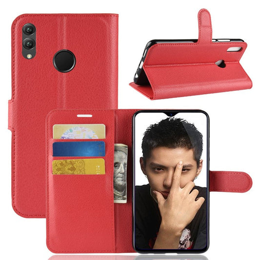 Litchi Texture Wallet Stand Leather Mobile Phone Shell for Huawei Honor 8X / Honor View 10 Lite - Red