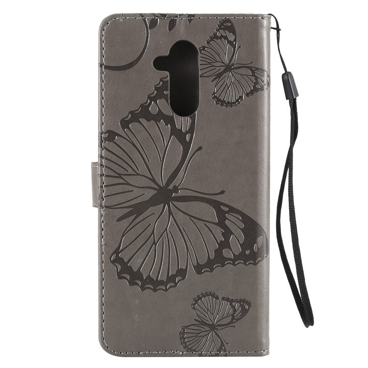 KT Imprinting Flower Series-2 Imprint Butterfly Flower Leather Wallet Magnetic Stand Cover for Huawei Mate 20 Lite - Grey