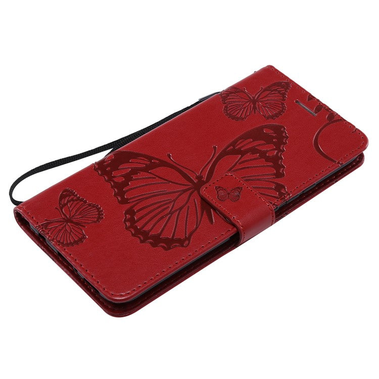 KT Imprinting Flower Series-2 Imprint Butterfly Flower Leather Wallet Magnetic Stand Cover for Huawei Mate 20 Lite - Red