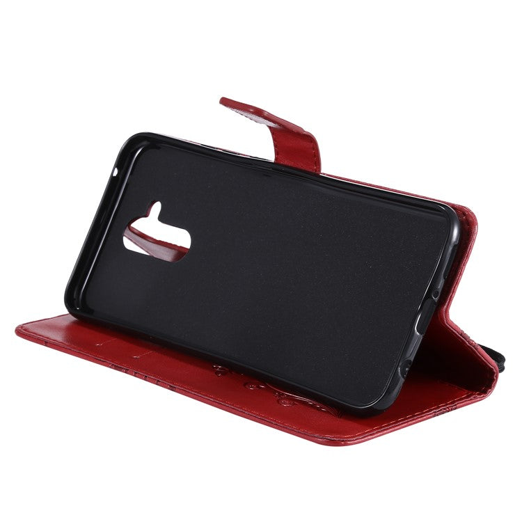 KT Imprinting Flower Series-2 Imprint Butterfly Flower Leather Wallet Magnetic Stand Cover for Huawei Mate 20 Lite - Red