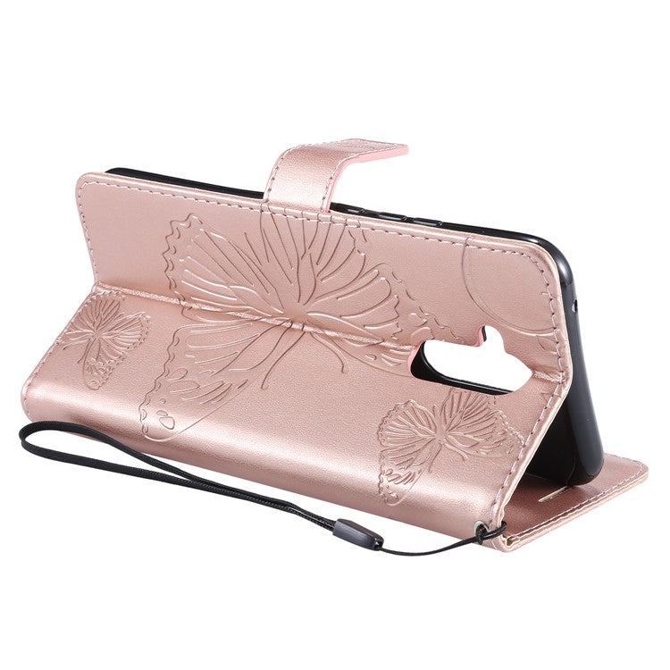 KT Imprinting Flower Series-2 Imprint Butterfly Flower Leather Wallet Magnetic Stand Cover for Huawei Mate 20 Lite - Rose Gold