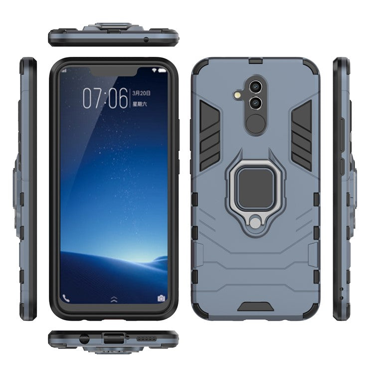 TPU + PC Hybrid Case with Finger Ring Kickstand for Huawei Mate 20 Lite - Blue