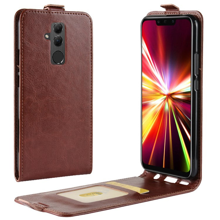 Crazy Horse Texture Vertical Flip Card Holder Leather Shell for Huawei Mate 20 Lite - Brown