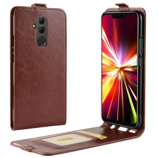 Crazy Horse Texture Vertical Flip Card Holder Leather Shell for Huawei Mate 20 Lite - Brown
