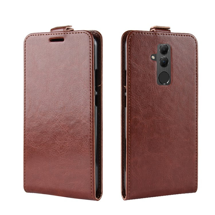 Crazy Horse Texture Vertical Flip Card Holder Leather Shell for Huawei Mate 20 Lite - Brown